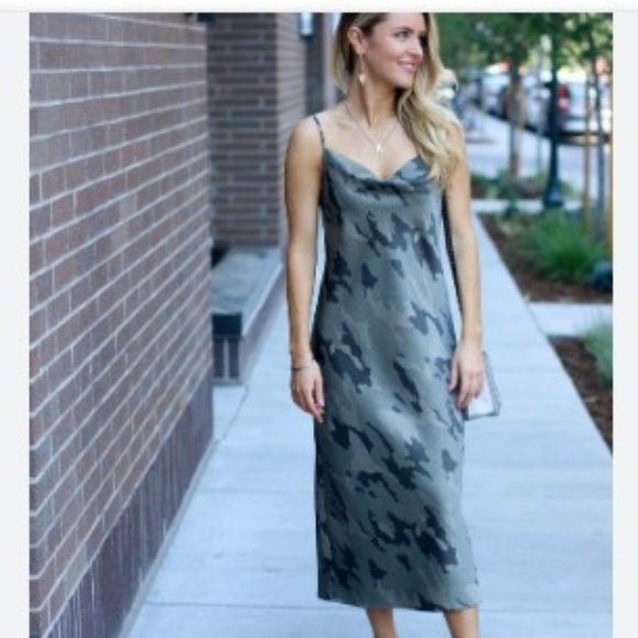 Banana Republic Camo Satin-Blend Drape Slip Midi Dress NWT - Picture 1 of 5